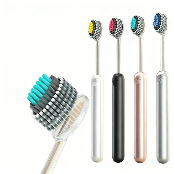 2 Pack Soft Bristle Adult Toothbrush,Spiral Olive-Head Design,Triple-Tiered Bristle Arrangement,Pressure-Reducing Non-Slip Handle,Deep Cleaning for Interdental Spaces and Gums