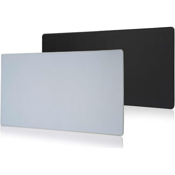 2 Pieces Plain Black and Gray Large Gaming Mousepad, Desk Protector, Big Size Computer Keyboard Mouse Mat Mousepad with 3mm Non-Slip Base and Stitched Edge for Home Office Work
