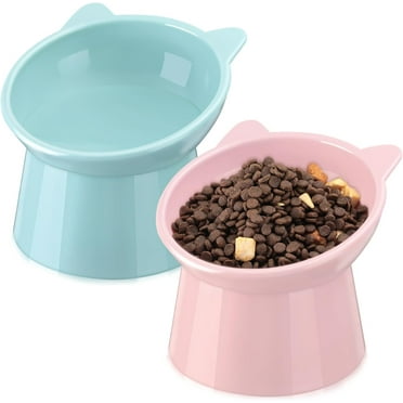 2 Pieces Plastic Raised Bowl Tilted 15 Degrees Elevated Cat Food Water Bowls Set, Anti Vomit Pet Food Dishes for Cats and Small Dogs Kitten