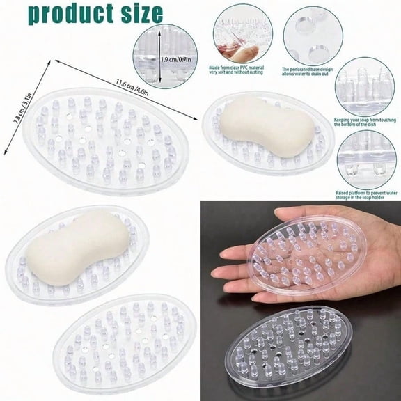 2 Pieces Plastic Soap Dish Clear Bar Holder Tray Self Draining Soap Saver with Holes Soap Container for Bathroom Counter Kitchen