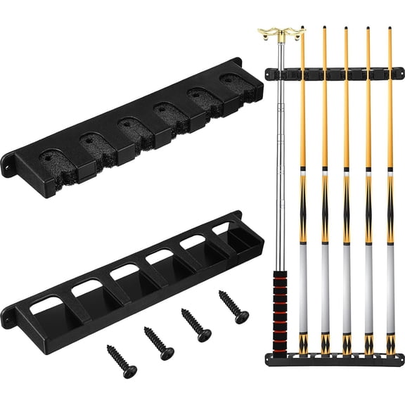 2 Pieces Pool Stick Holder Pool Cue Rack for 6 Cue Wall Mounted Table Stick, Bal