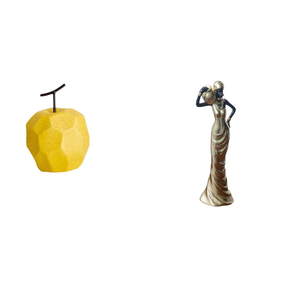2 Pieces Porcelain Fruit Sculpture Art Figurine Tribal Lady Statue Collectible Resin Geometric Decor for Home Tabletop