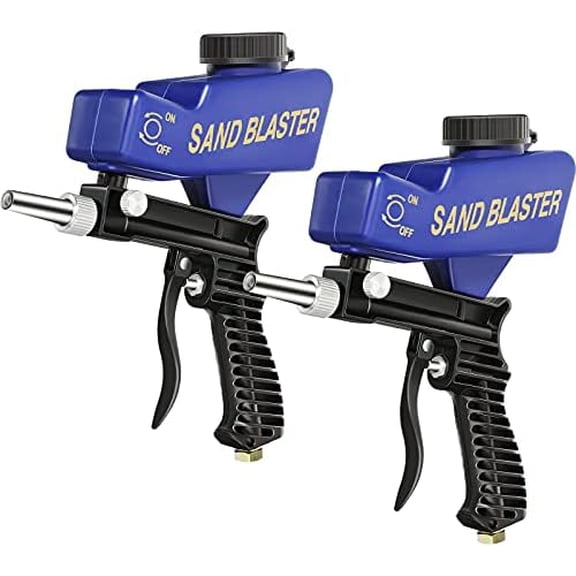 2 Pieces Portable Sand Blaster Guns, Multipurpose Sandblasting Tool with Connector, Air-Powered Abrasive Sand Blaster Gun, Gravity Feed Media Blaster for Clean Rust, Dirt, Paint, Corrosion Prevention