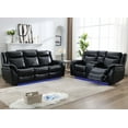2Piece Power Recliner Set, Black Faux Leather 3Seat Sofa & Loveseat