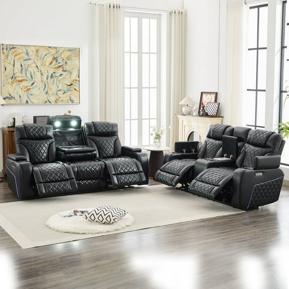 2 Pieces Power Recliner Chair Sets,Faux Leather 3-Seat Reclining Sofa,Loveseat Recliner Chair for Living Room Furniture Set Home Theater Seating with Adjustable Headre,USB Ports,Cup Holders