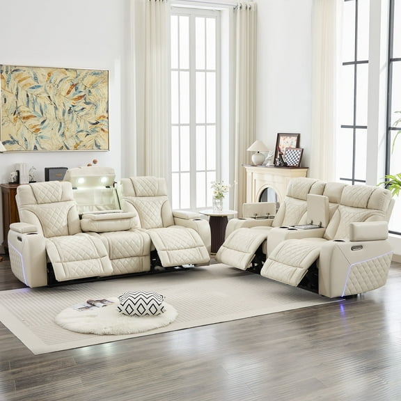 2 Pieces Power Recliner Chair Sets,Faux Leather 3-Seat Reclining Sofa,Loveseat Recliner Chair for Living Room Furniture Set Home Theater Seating with Adjustable Headre,USB Ports,Cup Holders