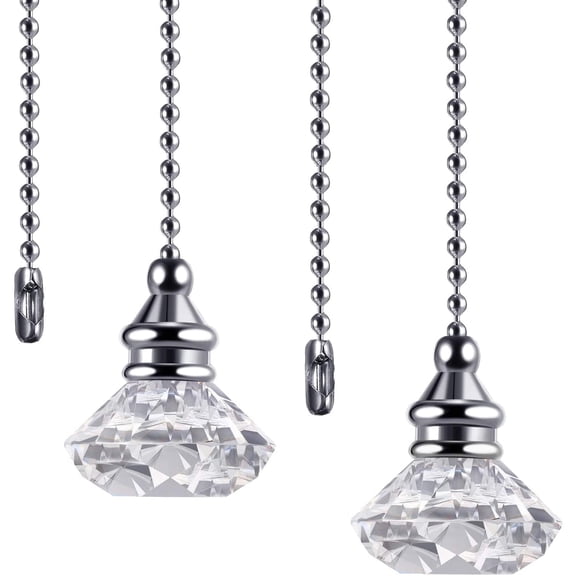 2 Pieces Pull Chain Ceiling Fan Pull Chain Ornaments Light Pull Chain Extension Decorative Crystal Pull Chain,1 Meter Long Each Chain (Crystal Diamond)