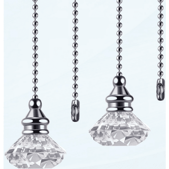 2 Pieces Pull Chain Ceiling Fan Pull Chain Ornaments Light Pull Chain Extension Decorative Crystal Pull Chain, 1 Meter Long Each Chain (Crystal Diamond)