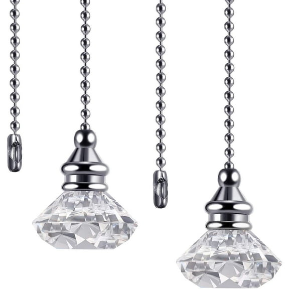 2 Pieces Pull Chain Ceiling Fan Pull Chain Ornaments Light Pull Chain Extension Decorative Crystal Pull Chain, 1 Meter Long Each Chain (Crystal Diamond)