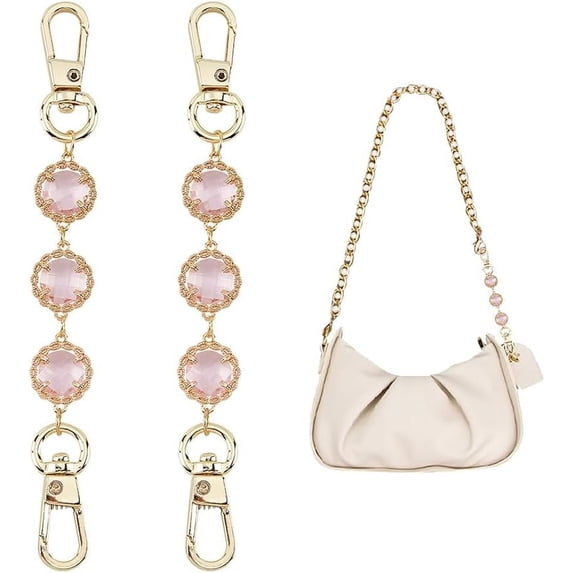 2 Pieces Purse Chain Charm 4.9 Inch Handbag Decorative Chains Short Handle Purse Chain Extender Glass Enamel Charms Accessories for Women Crossbody Shoulder Bag Small Tote Bag Pink