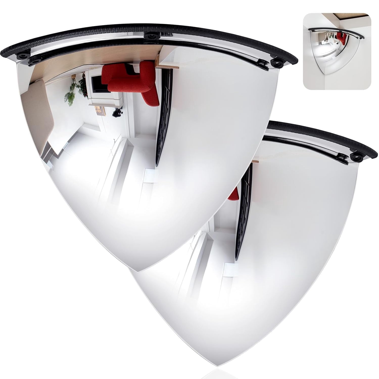 2 Pieces Quarter Dome Mirror High Viewing Angle Safety Mirror Security Mirror Corner Mirror Acrylic Convex Mirror for Blindspot (18 Inch)
