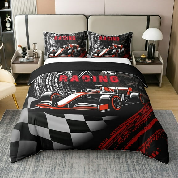 2 Pieces Racing Cotton Duvet Cover Sets(NO Comforter),Extreme Race Car Player Comforter Cover Adults Bedroom Decor,Abstract Wheel Print Bedding Set,Sports Race Car Quilt Cover,Twin