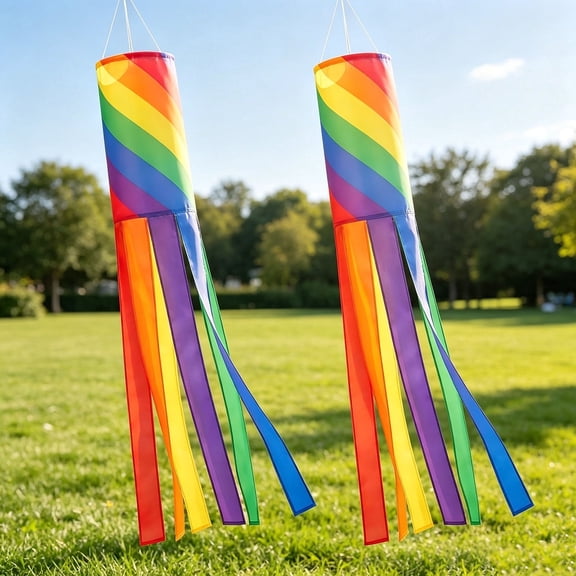 2 Pieces Rainbow Windsock for Outside,40 Inch Colorful Hanging Wind Sock Flag for Yard Porch Patio Garden Outdoor Decoration