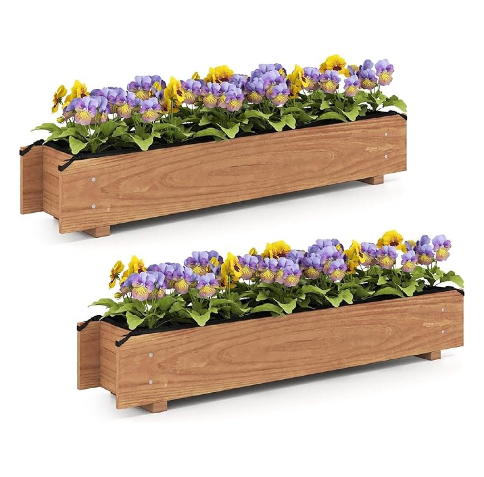 2 Pieces Raised Garden Bed, 36” x 7” x 6.5” Wood Rectangle Planter Box with Drainage Holes, Water-Resistant Paint, Decorative Window Box, Outdoor Garden Bed for Fruit Vegetable Flower