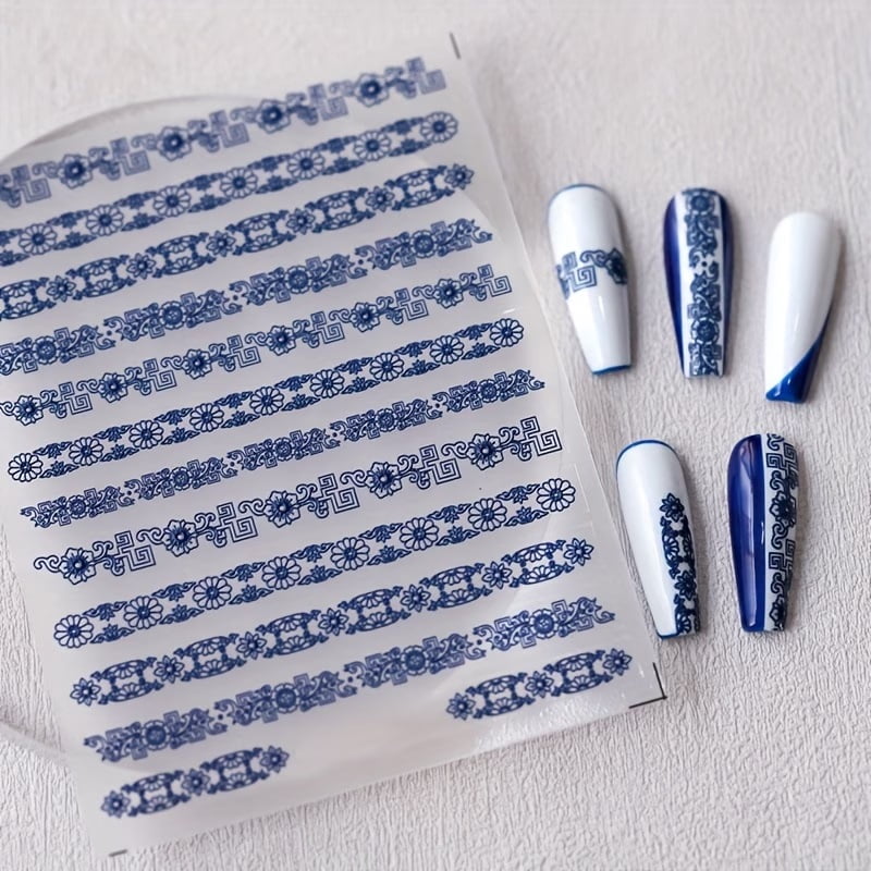 2 Pieces, Realistic Embossed with Cute Blue Floral Stripes Design ...