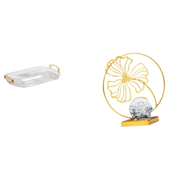 2 Pieces Rectangle Serving Tray Leaf Statue Multifunction Organizer Gold Material for Living Room Kitchen Display