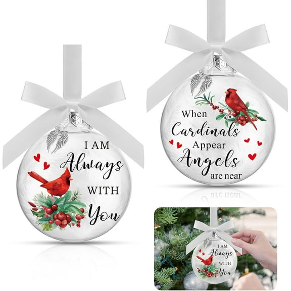 2 Pieces Red Cardinal Christmas Ornament Memorial Cardinal Bird Glass Ball Ornaments, Glass Cardinal in Memory of Loved One Ornaments for Xmas Tree Party Decoration Sympathy Gifts