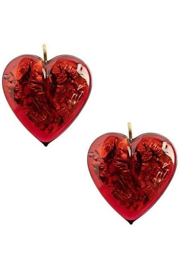 2 Pieces Red Czech Glass Heart Pendant 26mm Lampwork Bead for DIY Beading Jewelry Making