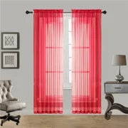 Gorgeous Home Linen 2pc Red Solid Sheer Voile Window Curtain Set, Rod Pocket Panels 54"W x 84"L (Each)
