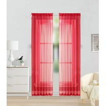 2 Pieces Red Solid Sheer Voile Window Curtain Set, Two Rod Pocket Panels 55"W x 84"L