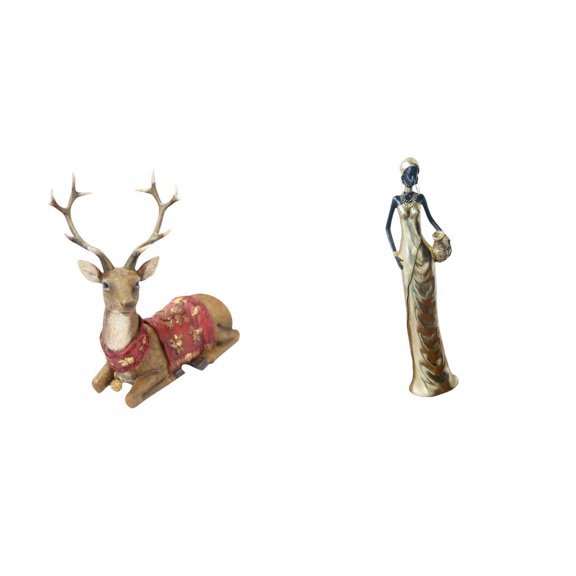 2 Pieces Reindeer Elk Deer Figurine Resin Material Tabletop Decor for Living Room Office Bedroom Display