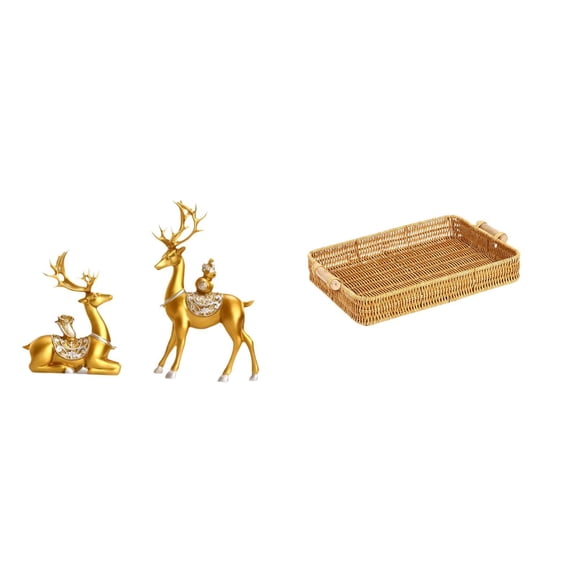 2 Pieces Reindeer Elk Sculptures Storage Basket Set Handmade Resin Material Living Room Kitchen Decoration Gift