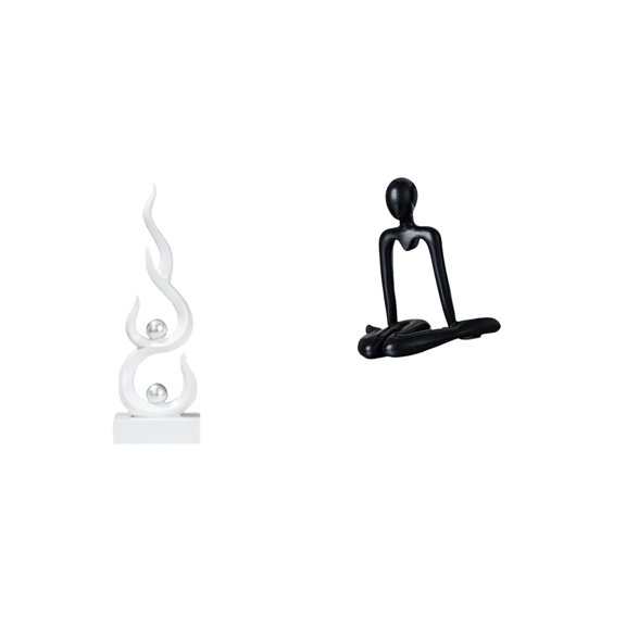 2 Pieces Resin Abstract Fire Sculpture Thinker Statue Desktop Figurine Creative Design for Office Home Decoration Shelf