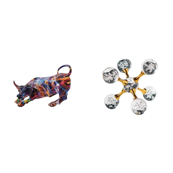 2 Pieces Resin Bull Sculpture Bubble Sphere Figurine Artistic Glass Ornament Gift for Home Office Decor Shelf