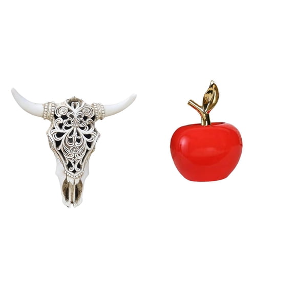 2 Pieces Resin Cow Head Wall Decor Skull Wall Sculpture Ceramic Figurine Unique Pattern for Bedroom Office Study Room