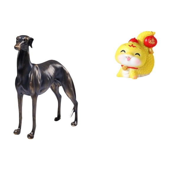 2 Pieces Resin Dog Statue Cartoon Snake Sculpture Collectible Ornament Vivid Design for Living Room Office Shelf Decor