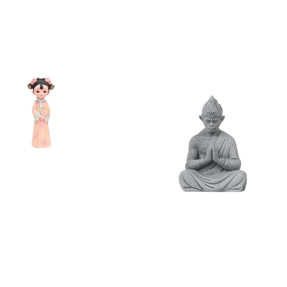 2 Pieces Resin Doll Statue Traditional Chinese Monkey Buddha Sculpture Handmade Collectible for Living Room Office Decor