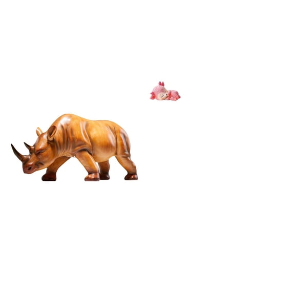 2 Pieces Resin Rhinoceros Sculpture Deer Statue Hand Painted Ornament for Tabletop Living Room Bookcase Dining Club Shop