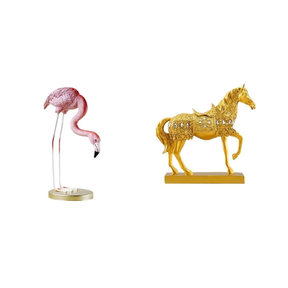 2 Pieces Resin Statue Flamingo Bird Sculpture Smooth Texture Gift for Garden Office Living Room Decor