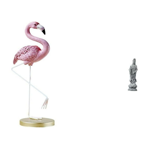 2 Pieces Resin Statue Flamingo Bird Sculpture with Metal Stand Unique ...