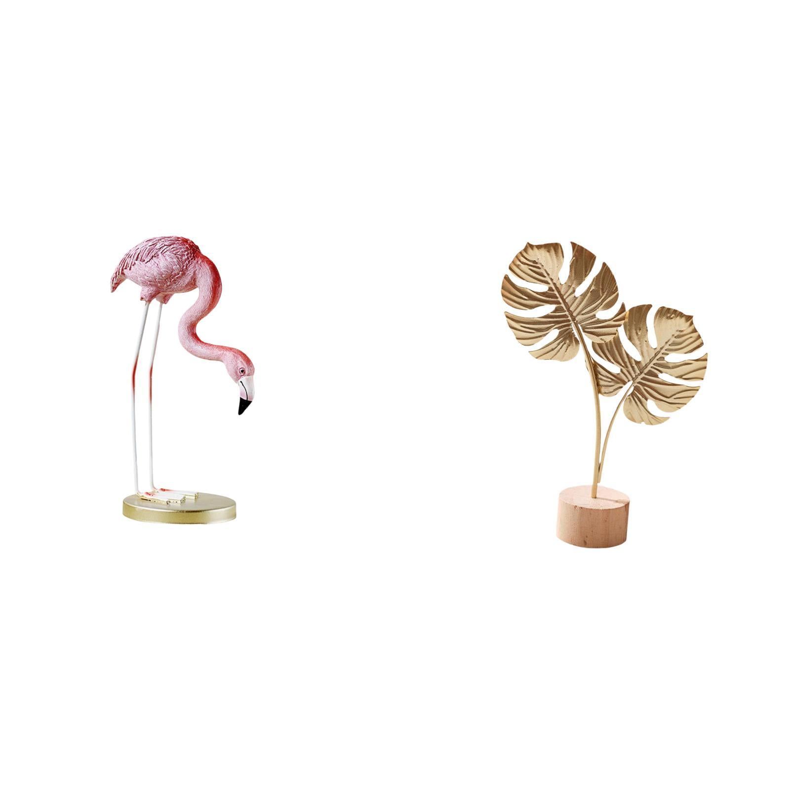 2 Pieces Resin Statue Flamingo Leaf Sculpture Metal Art Unique Modern Home Garden Table Ornament