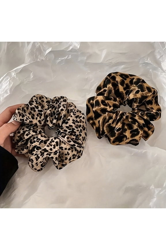 2 Pieces Retro Elegant Leopard Print Headband Set with Fluffy Low Ponytail Clip - Comfortable & Stylish Hair Accessories