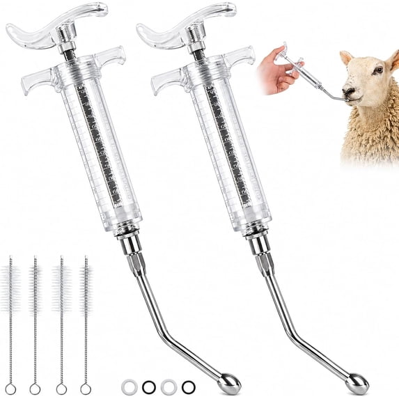 2 Pieces Reusable Goats Syringe with 2 Drench Nozzle, Adjustable Dosage Detachable Sheep Drench Livestock Syringe for Sheep Baby Goat Supplies - 20ML