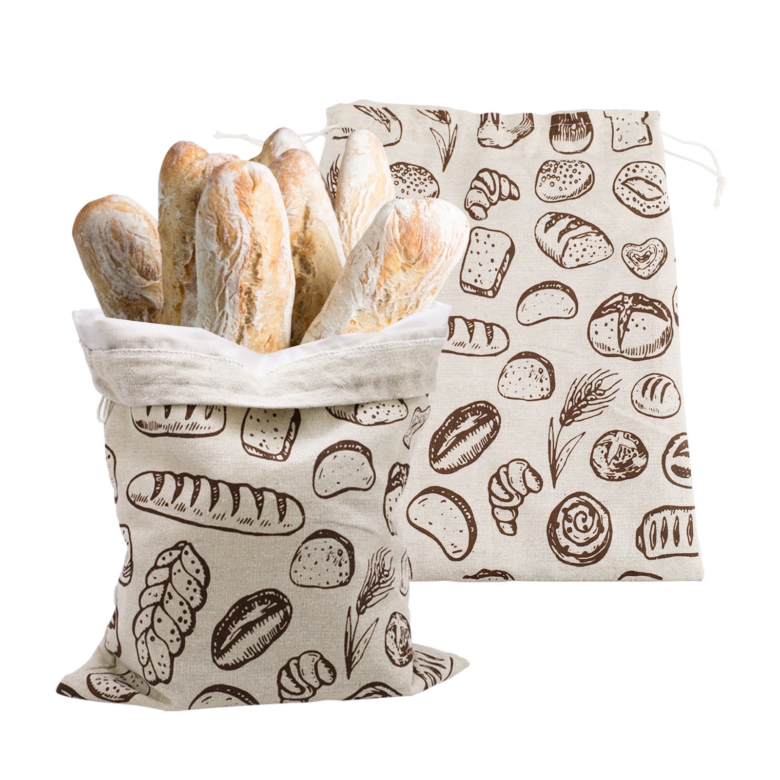 2 Pieces Reusable Linen Bread Bags with Inner TPU Lining, Fabric ...