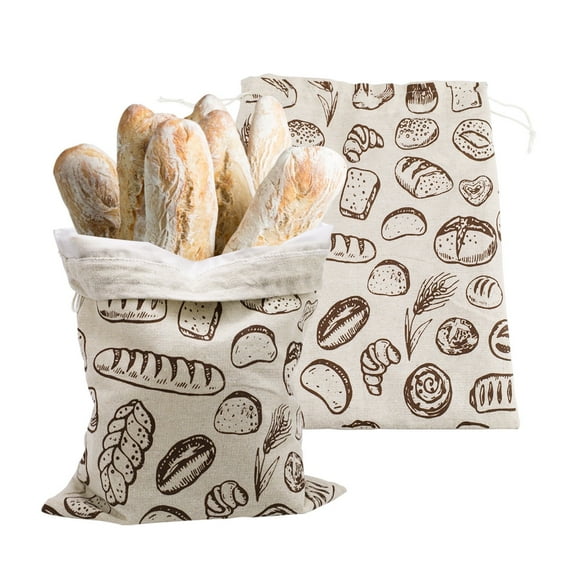 2 Pieces Reusable Linen Bread Bags with Inner TPU Lining, Fabric Sourdough Bags, Kitchen Homemade Bread Storage Linen Cloth Keeper for Storing Home Bakers