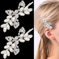 thumbnail image 1 of 2 Pieces Rhinestone Bridal Hair Clips Leaf Bridal Wedding Hair Pins Crystal Hair Clips Silver Rhinestone Jewelry Barrette for Brides Bridesmaids Flower Girls, 1 of 4