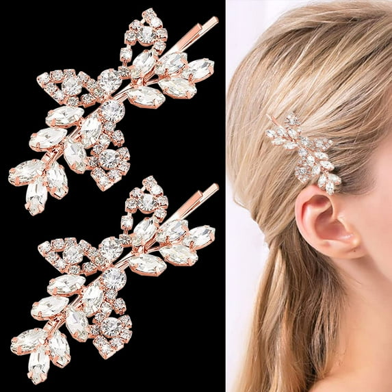 2 Pieces Rhinestone Bridal Hair Clips Leaf Bridal Wedding Hair Pins Crystal Hair Clips Silver Rhinestone Jewelry Barrette for Brides Bridesmaids Flower Girls