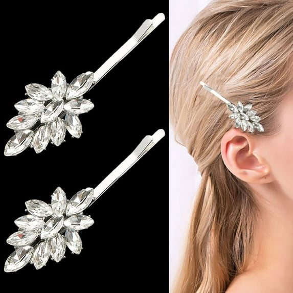 2 Pieces Rhinestone Bridal Hair Clips Leaf Bridal Wedding Hair Pins Crystal Hair Clips Silver Rhinestone Jewelry Barrette for Brides Bridesmaids Flower Girls