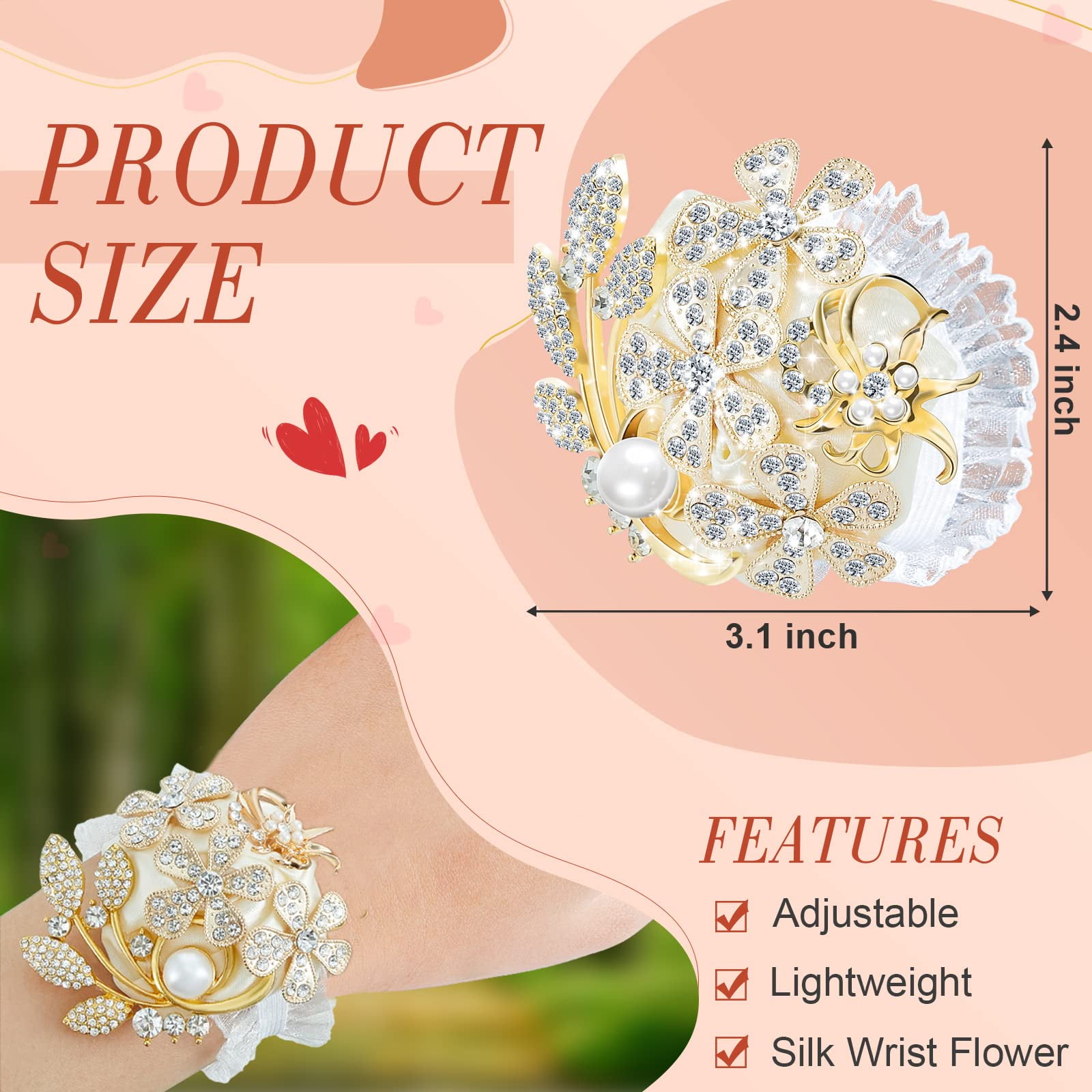 2 Pieces Rhinestone Wrist Corsage Wedding Corsage Wristlet