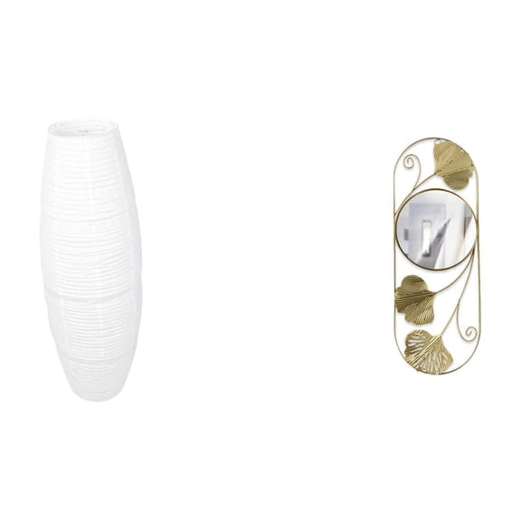 2 Pieces Rice Paper Shade Hanging Mirror Decor Set Modern Simple Design for Hallway Entryway Hotel Use