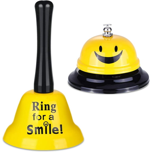 2 Pieces Ring Service Call Bell Smile Hand Ringing for Hotel Counter Reception Restaurant Food Line, Wedding Events,2 Styles (Yellow)