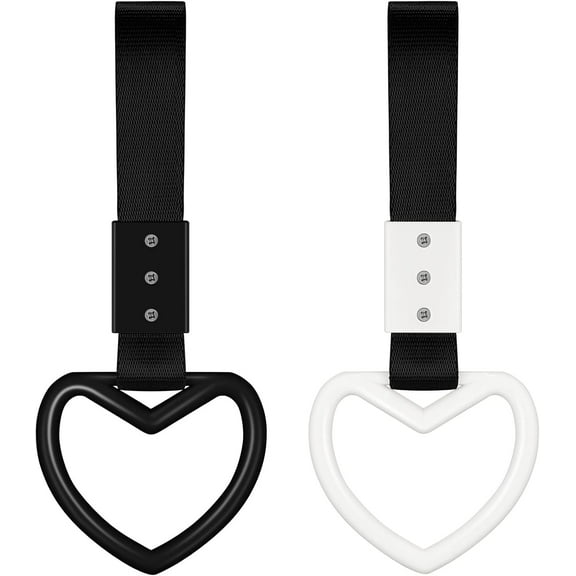 2 Pieces Rings Heart Shaped Car Handle Straps Drift Charm Rear Bumper Warning Ring Decor Subway Bus Broken Heart Handle for Car Interior (Black, White)
