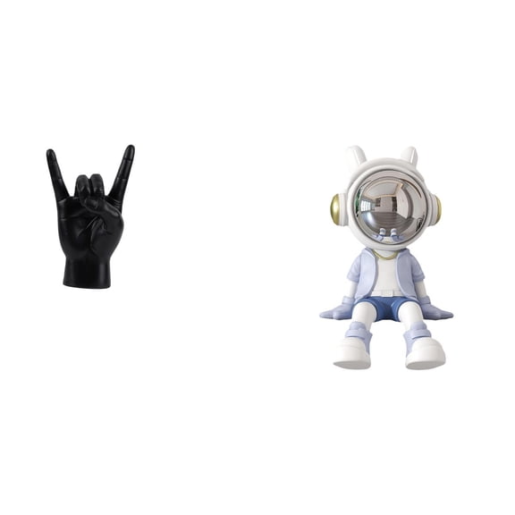 2 Pieces Rock Gesture Statue Astronaut Figurine Resin Material for Office Shelf Home Decor Gift