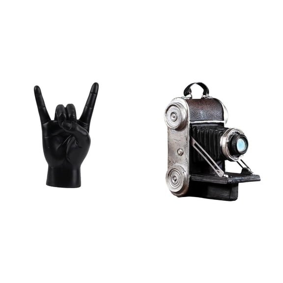 2 Pieces Rock Gesture Statue Camera Figurine Finger Sculpture Resin Material for Home Office Decor