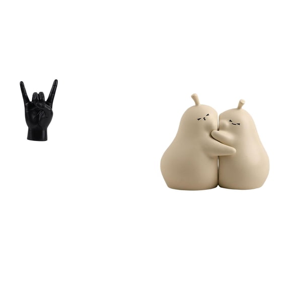 2 Pieces Rock Gesture Statue Decorative Bookends Resin Material Suitable for Home Office Shelves Display