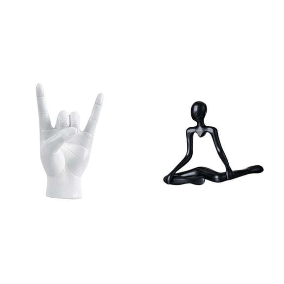 2 Pieces Rock Music Gesture Figurine Thinker Sculpture Creative Resin Material for Apartment Bedroom Restaurant Display
